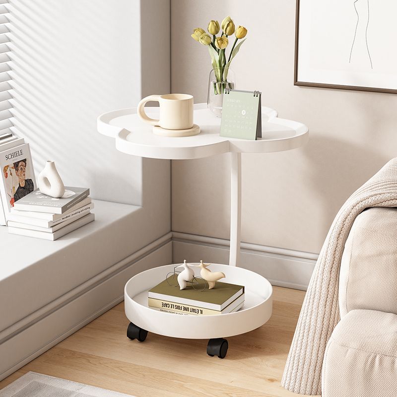 Ins Style Small Coffee Table with Wheels Living Room Bedroom Home Removable Side Table Floor-Standing Storage Rack Cream Style Bedside Table