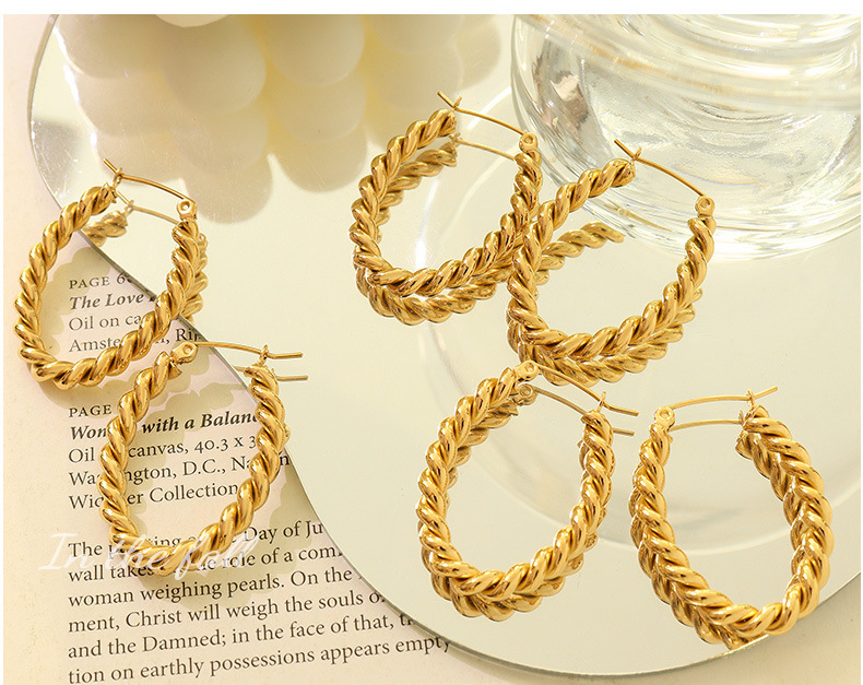 Ins Style Jewelry Geometric Niche Design U-shaped Fried Dough Twists Earrings Stainless Steel Earrings_voghion.com