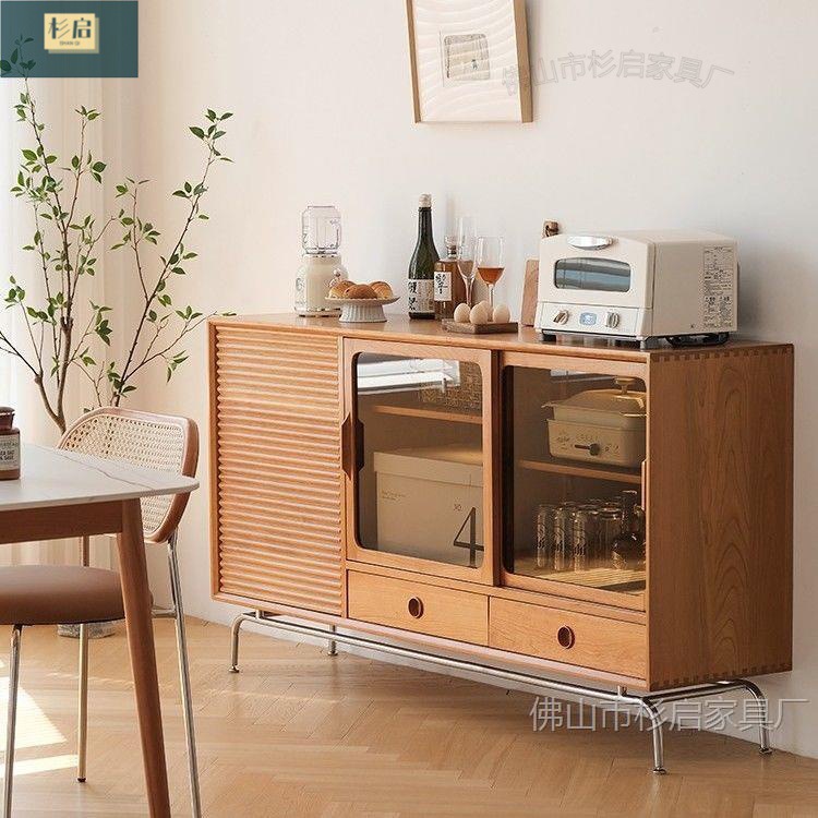 Nordic Solid Wood Sideboard Japanese-Style Cabinet Simple Wine Cabinet Wall-Mounted Home Living Room Tea Cabinet Entrance Storage Cabinet