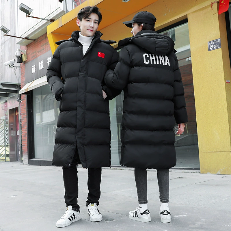 Зимнее спортивное пальто для китайской команды, мужское и женское длинное тренировочное хлопковое пальто, спортивное студенческое утепленное хлопковое пальто на флисовой подкладке с принтом