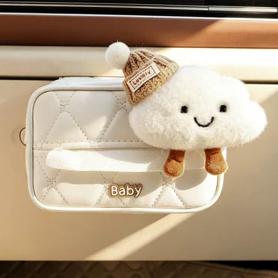 Car tissue box/set, box cute croissant shape 2026 - hat-cloud-beige-diamond-pattern-glove-box-tissue-box