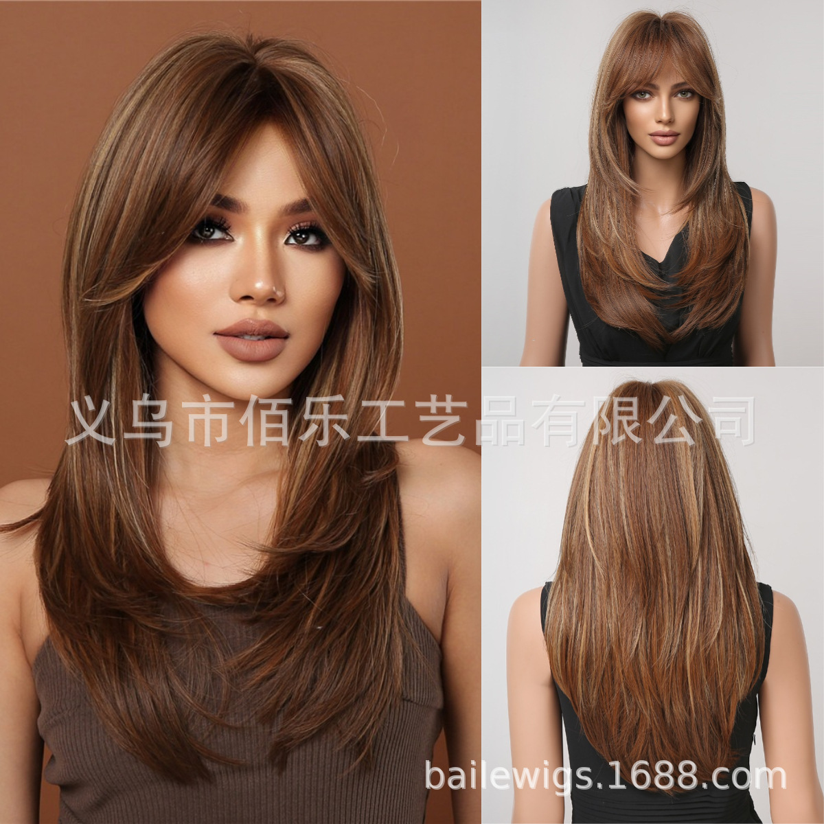 Nuevo negro Rosa flequillo larga recta gradiente de pelo fibra química SEDA NATURAL peluca femenina tocados pelucas fabricante en stock image 33