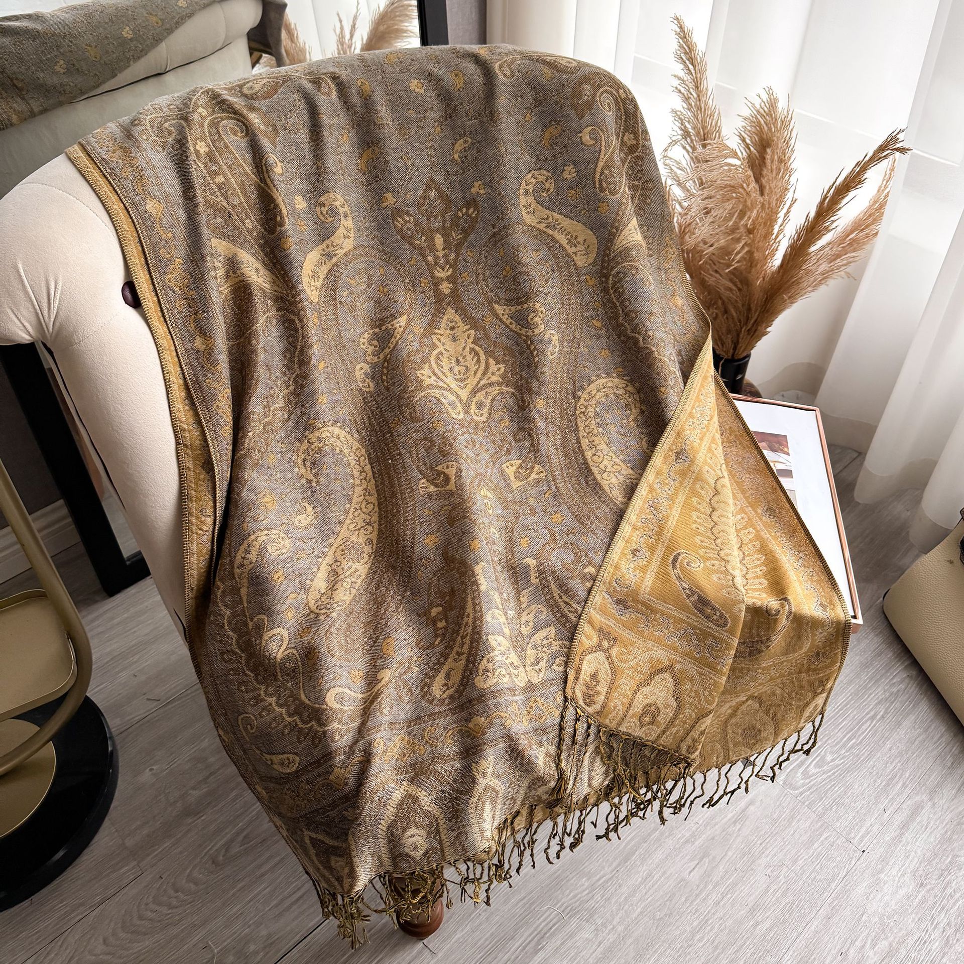 Poncho Chal con Estampado Cachemira de Imitación de Cachemira Térmico Antipolvo para Primavera y Otoño