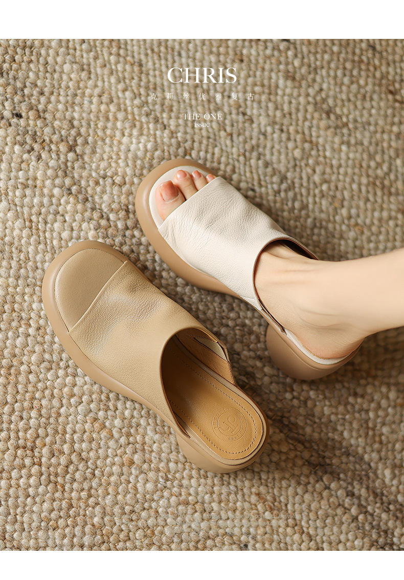 Sandal cao gót nữ hở mũi quai ngang da dê thật, gót 7 cm — đen chi tiết 2