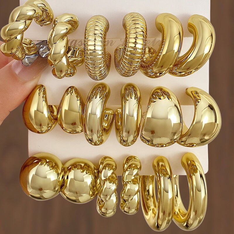 European and American Cross-Border Hot-Selling Fashion C-Shaped High-End Water Drop Earrings 3-Piece Set Simple Ccb Hoop Earrings Women's Accessories European and American Cross-Border Hot-Selling Fashion C-Shaped High-End Water Drop Earrings 3-Piece Set Simple Ccb Hoop Earrings Women's Accessories