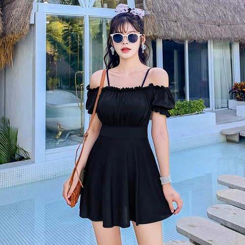 Women's swimsuit one-piece slimming body-covering boxer skirt swimsuit small breast push-up hot spring resort swimsuit manufacturer wholesale