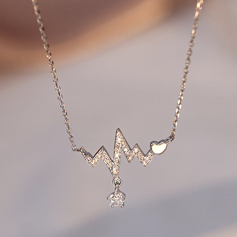 Fashion Electrocardiogram Copper Plating Inlay Zircon Pendant Necklace 1 Piece