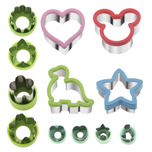 Stainless Steel 12 Pieces Cartoon Dinosaur Sandwich Cut Vegetable Fruit Cut Pocket Sandwich Die Printing Biscuit Mold