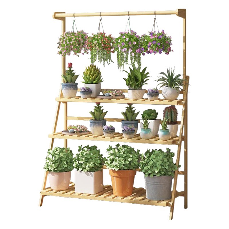Soporte de flores de bambú multicapa para interiores, para balcón y sala de estar, soporte para plantas suculentas, soporte para macetas, soporte de flores plegable de bambú.