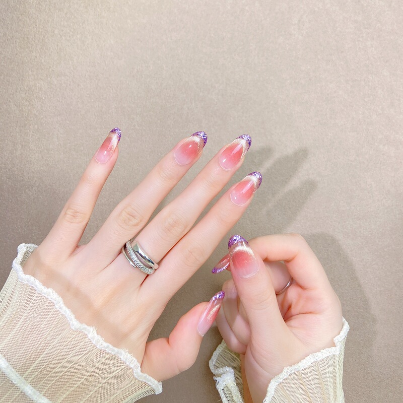 Pinkish Purple Glitter Sequins Handmade Wearable Nails, French Style, Original Hot-Selling Item, Dreamy Sweet Cool Style, Enhances Complexion Pinkish Purple Glitter Sequins Handmade Wearable Nails, French Style, Original Hot-Selling Item, Dreamy Sweet Cool Style, Enhances Complexion