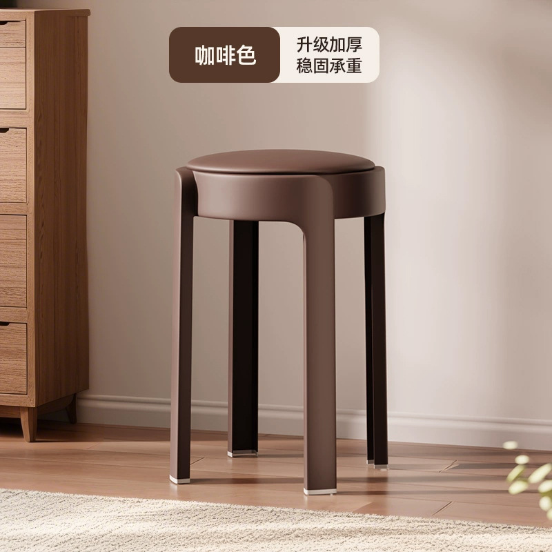 Taburete de plástico blando para uso doméstico, grueso, fuerte y duradero, taburete redondo apilable, silla de respaldo de mesa de comedor ligera y lujosa