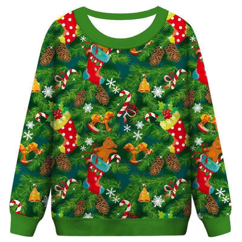 Cross-border European and American men and women Christmas unicorn long sleeve sweater Christmas 3D printing creative couple round neck coat