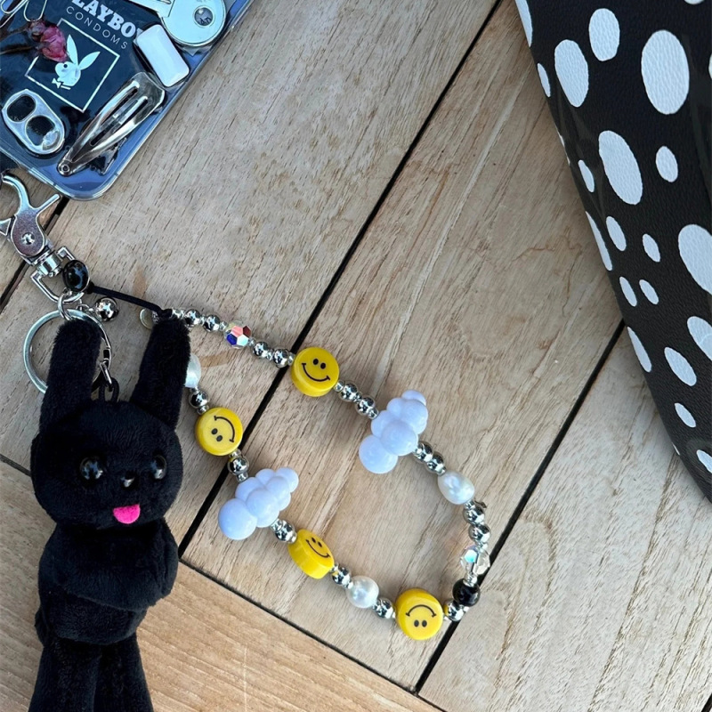 KKBEAD Smiley Baiyun Handmade Beaded Mobile Phone Wristband ns Japanese and Korean Girls Mobile Phone Chain Flat for Same Style Mobile Phone Rope