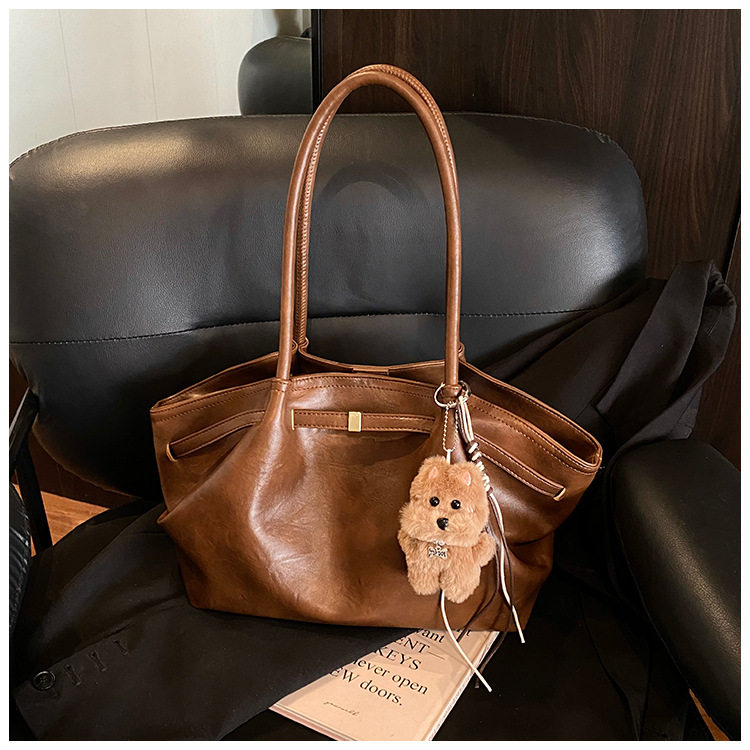 Túi xô nữ dáng tote xách tay dung tích lớn phong cách retro, đeo vai và kẹp nách — Màu nâu cà phê không kèm phụ kiện, Màu nâu không kèm phụ kiện, Màu đen không kèm phụ kiện, Màu nâu có móc treo chi tiết 19
