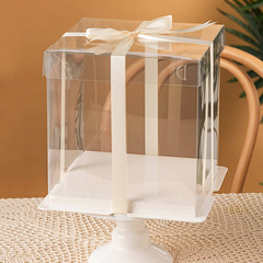 Square transparent cake box 10-inch double-layer height birthday three-in-one birthday baking packaging box wholesale