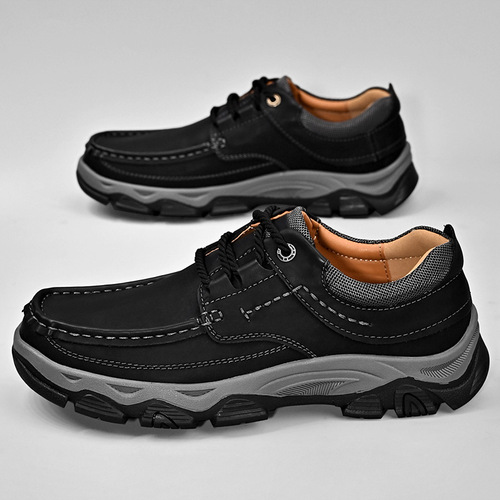 Men's Independent Store PU Wide Width Thick Sole Leather Shoes for Outdoor Leisure Hiking