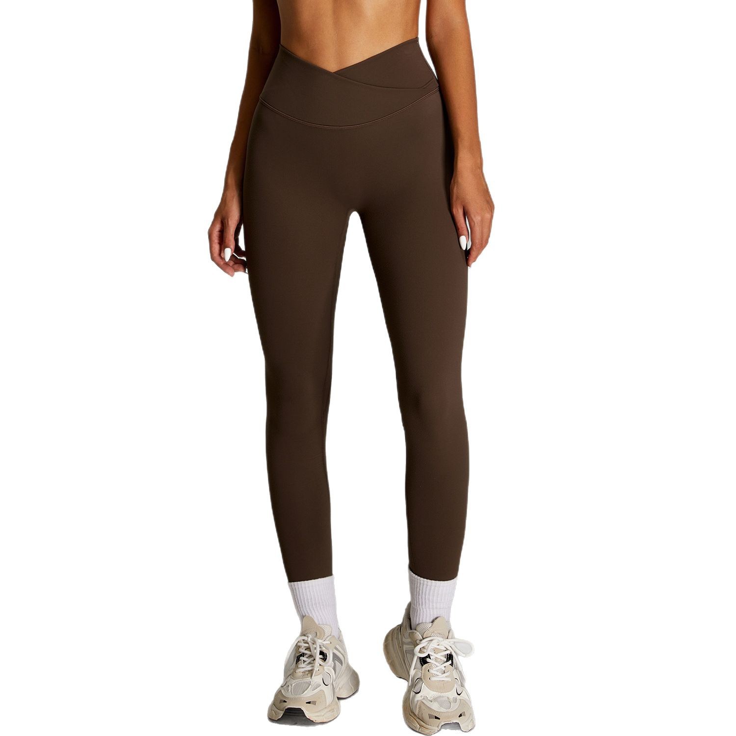 Pantalones deportivos de cintura alta desnudos transfronterizos, pantalones deportivos ajustados de secado rápido para mujer, cintura cruzada, abdomen, caderas, pantalones de yoga