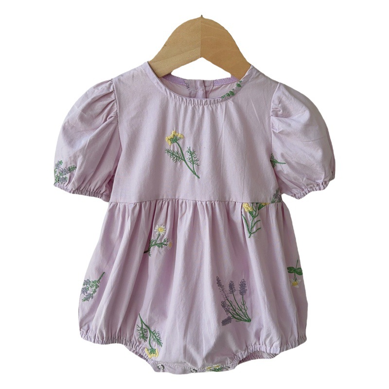 Ropa de verano para niños pequeños, estilo coreano fino, novedad de verano 2025, pelele de jacquard con mangas abullonadas para bebé, conjunto de verano para bebé image 1