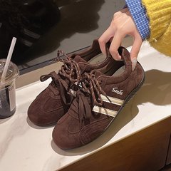 复古百搭软底单鞋女2025系带德训鞋女时尚拼色休闲鞋运动鞋阿甘鞋