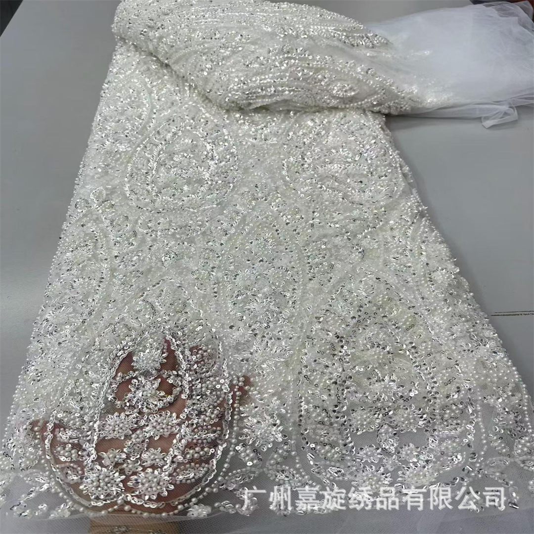 Tela de encaje con lentejuelas africanas para vestidos de novia y trajes de fiesta nupcial.