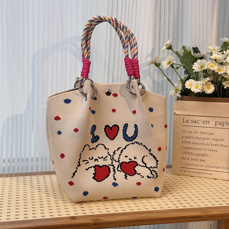 Bolsa de punto bolsas de dibujos animados para mujeres lindas bolsas de regalo de mano bolsas de bocadillos prácticas versátiles bolsas de cubo baratas gran capacidad