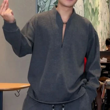 时尚酷帅云朵绒卫衣套装秋季休闲宽松立领半拉链潮流卫衣休闲裤|undefined