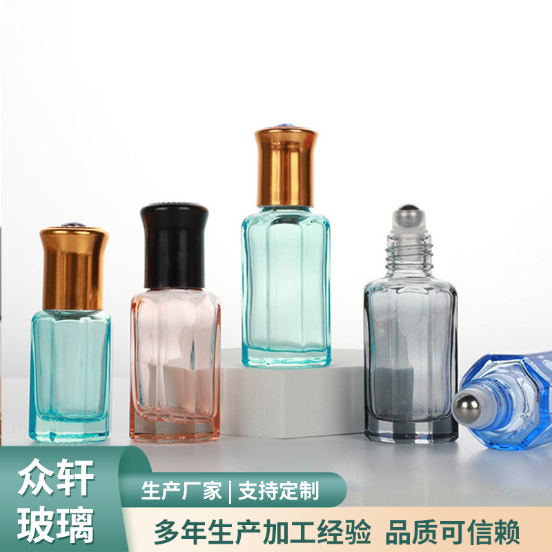 Botella de bola de rodillo de 10ml botella de perfume de aceite esencial de vidrio engrosado colorido sub-botella de viaje pequeña botella vacía botella de cuentas de muestra de masaje