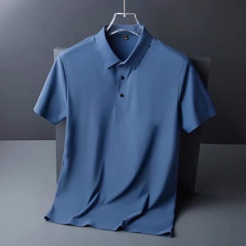 Verano delgado transpirable con solapa camiseta de manga corta hombre de negocios casual camiseta de color sólido camiseta de hielo seco sin rastro camiseta de polo