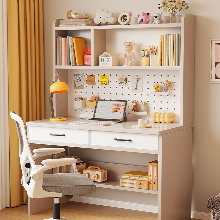 Desk Student Writing Desk Perforated Board Computer Desk Bedroom Home Desk Bookcase Bookshelf Integrated Solid Wood Desk B&