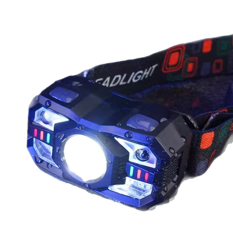Faros pequeños de inducción inteligente transfronterizos multifunción multifuente de luz carga linterna montada en la cabeza al aire libre luz de pesca nocturna al por mayor