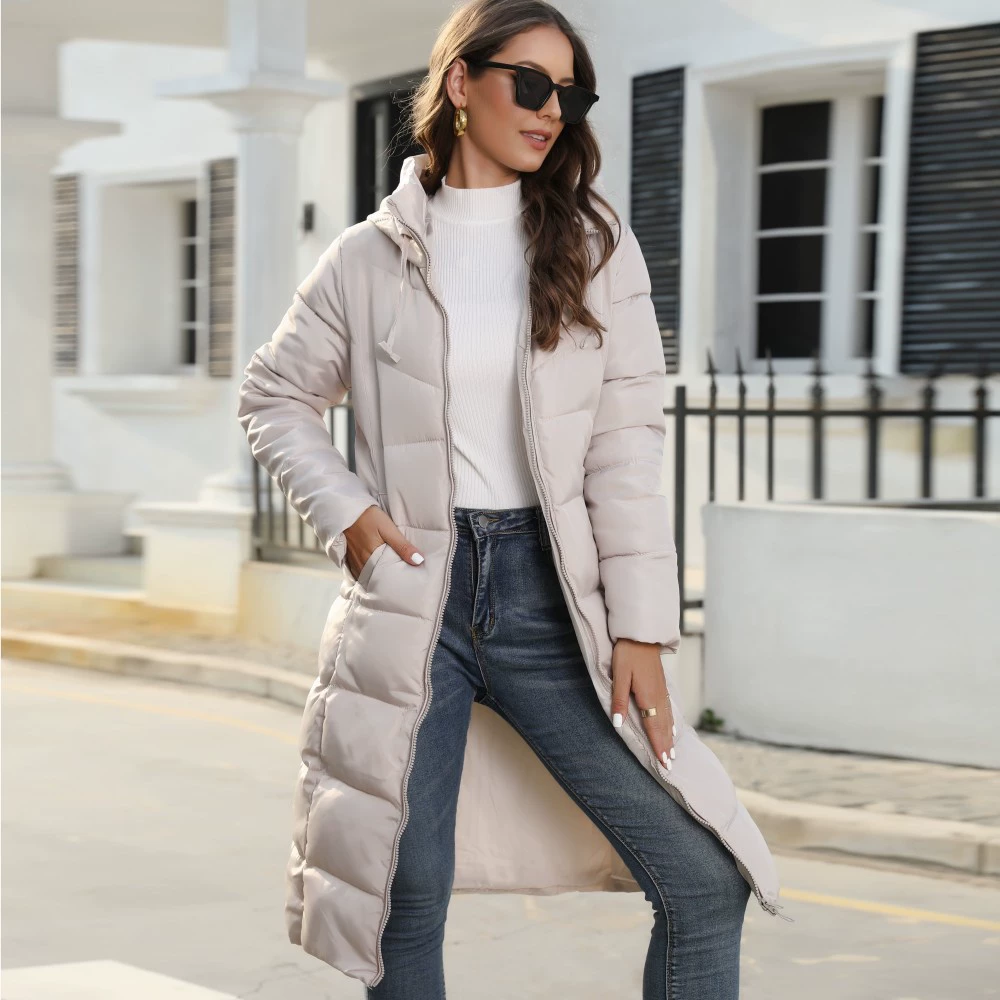 (Cross-border trading), winter hoody, long fitted keep warm down jacket with down, mid-length