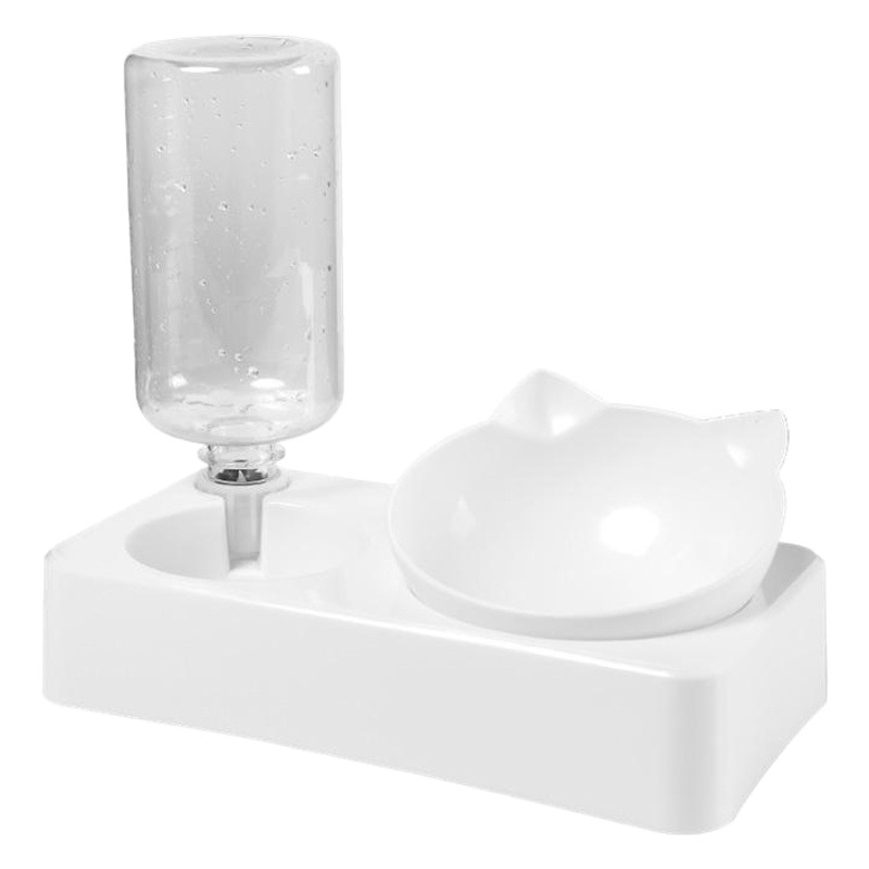 Bebederos para mascotas de dos tazones, tazones para gatos, agua y comida, una olla de alimentación para gatos y perros, olla de arroz anti-volteo, suministros de plástico para mascotas