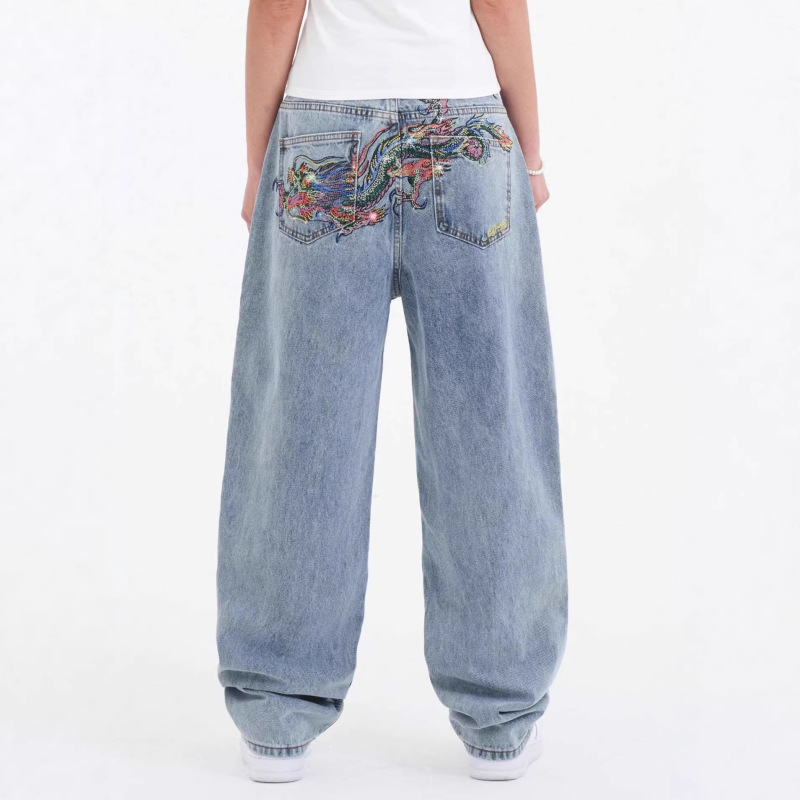 European and American Cross-Border Trendy Brand Ed Hardy Rhinestone Jeans for Women, Loose Straight-Leg Patterned Rhinestone Washed Jeans European and American Cross-Border Trendy Brand Ed Hardy Rhinestone Jeans for Women, Loose Straight-Leg Patterned Rhinestone Washed Jeans