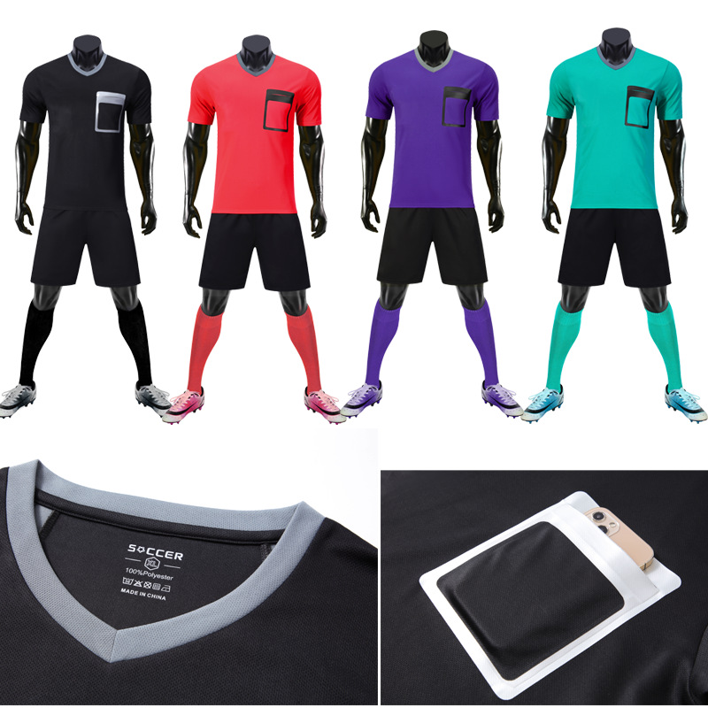 新款足球裁判服套裝短袖足球比賽運動訓練服成人裁判員球衣可印字