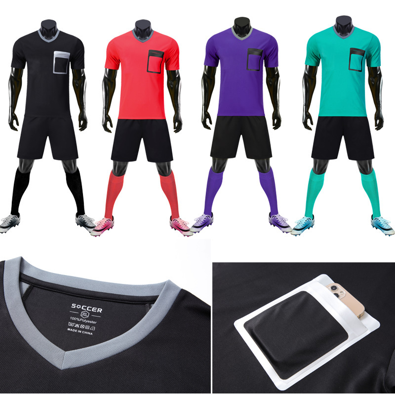 New football referee suit suit short sleeve football match Sports training suit adult Referee Jersey printable