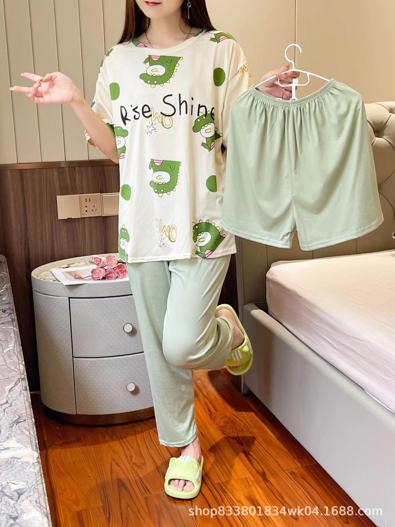 Pijamas transfronterizos de leche de verano pantalones de manga corta tres piezas de dibujos animados lindos ropa de hogar de comercio exterior de labu