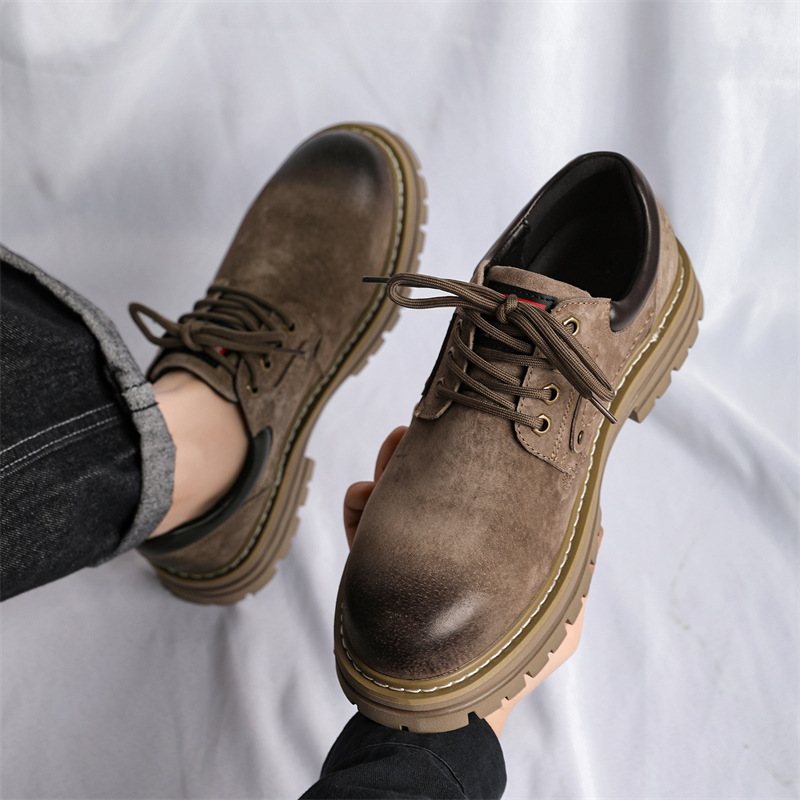 3191 Workwear Shoes Spring New British Versatile Short Thick Sole Heightened Pig Skin Low cut Martin Boots for Men_voghion.com