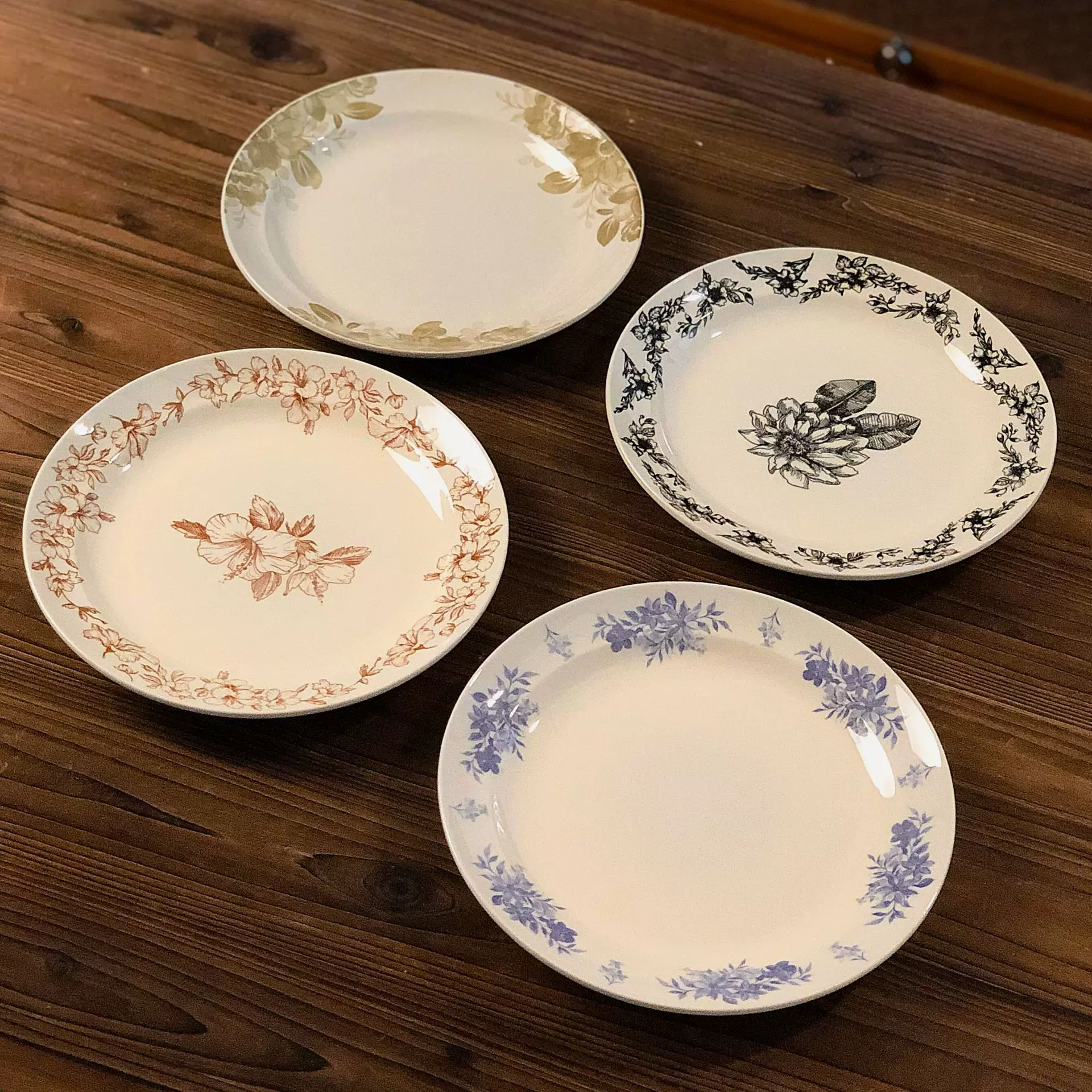 中式陶瓷盘子家用菜盘釉下彩餐具法式西餐盘甜品早餐盘花卉盘子
