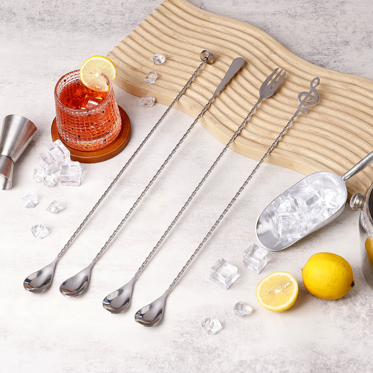 Inventario 304 de acero inoxidable helado bar de té leche cucharada barra espiral cucharada barra barra de hielo clip de hielo