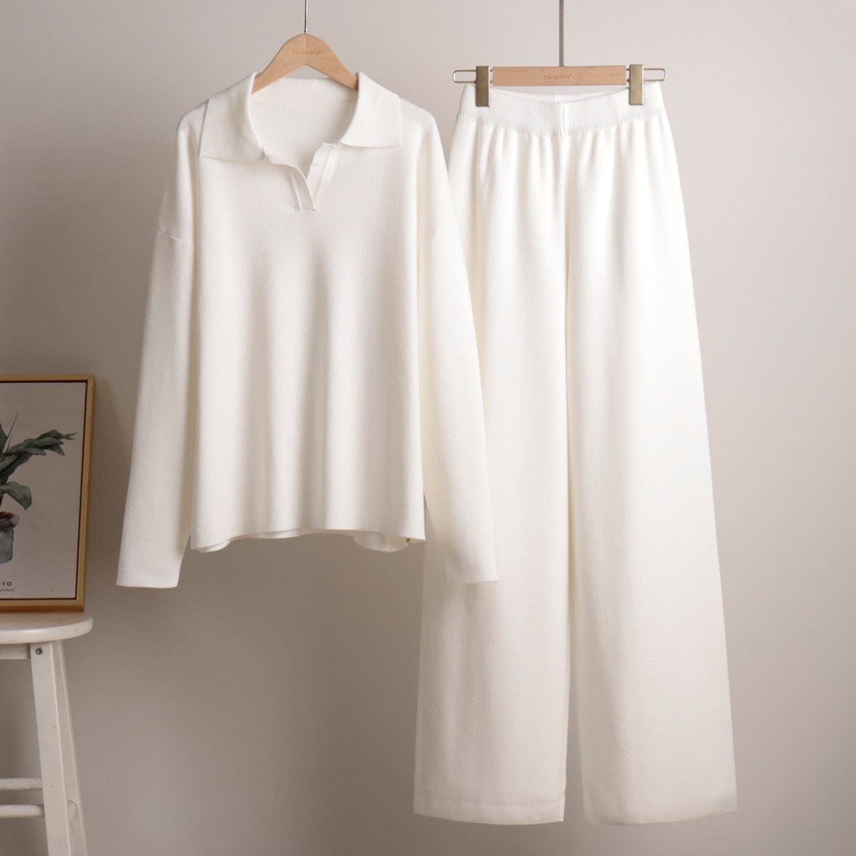 Damen Zweiteiler Set Mit Polo-kragen Pullover Und Hose Modisch_voghion.com
