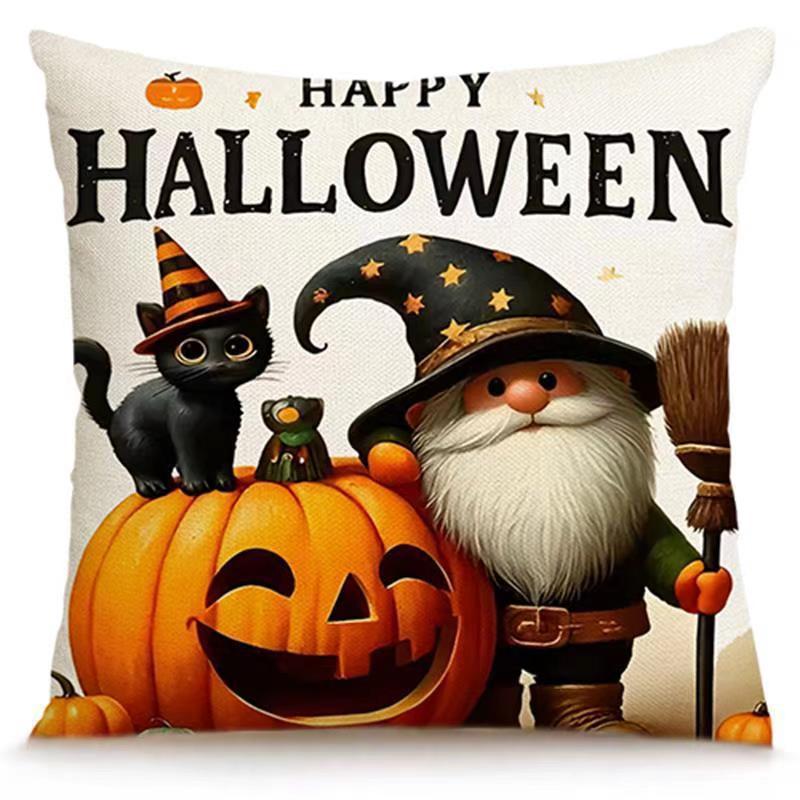 Transfronterizo Amazon Halloween impresión lino almohada cubierta bruja calabaza decoración doméstica almohada cubierta