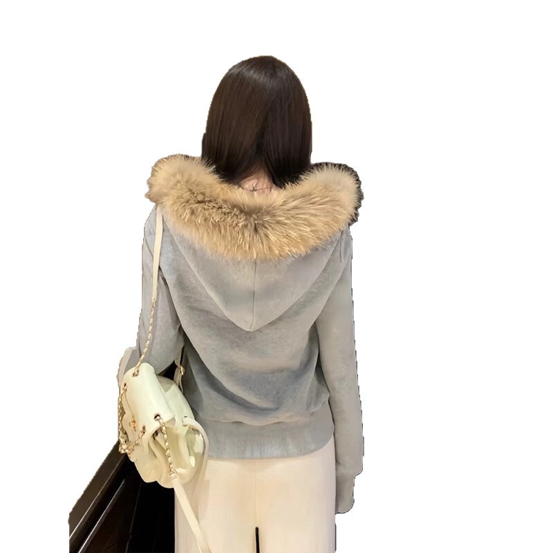 即墨卫衣外套灰色毛领短外套女春季2025新款韩系慵懒风小个子美式|undefined