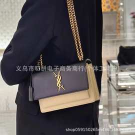 2025新款Sunset22日落链条包王子文同款牛皮牙签纹女士单肩斜挎包