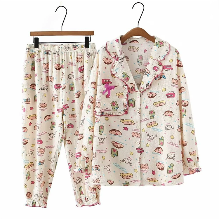 Женская Домашняя одежда больших размеров, удобная пижама из хлопка с пузырьками, уменьшающая возраст, с мультяшным принтом, комплект из двух частей 3236