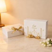 跨境月亮节礼品盒派对蝴蝶结翻盖盒白卡纸盒伴手礼纸盒白色包装盒