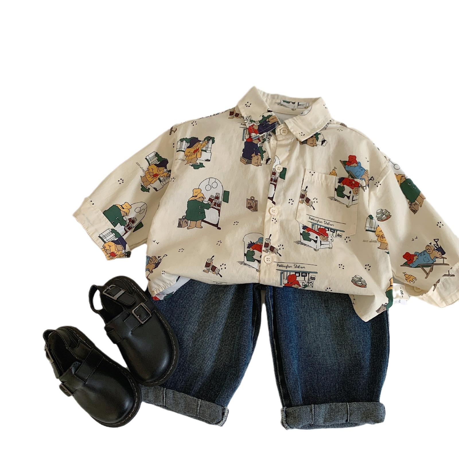 Camisas infantiles Maibao 2025 primavera y otoño nuevo cardigán de dibujos animados, ropa infantil casual para hombres y mujeres, camisas de flores variadas