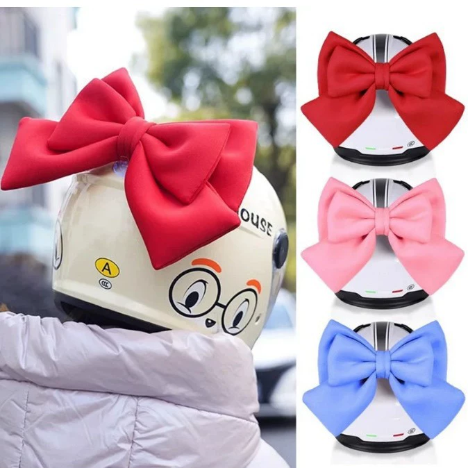 Helmet, decorations with bow, electric car, sticker