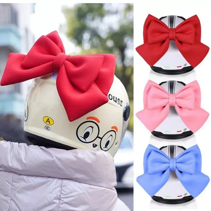 Helmet, decorations with bow, electric car, sticker
