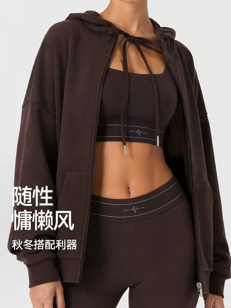 American Zipper Hooded Sweatshirt for Women Spring & Fall 2025 New Loose Cardigan Jacket Sports Casual Velvet Top