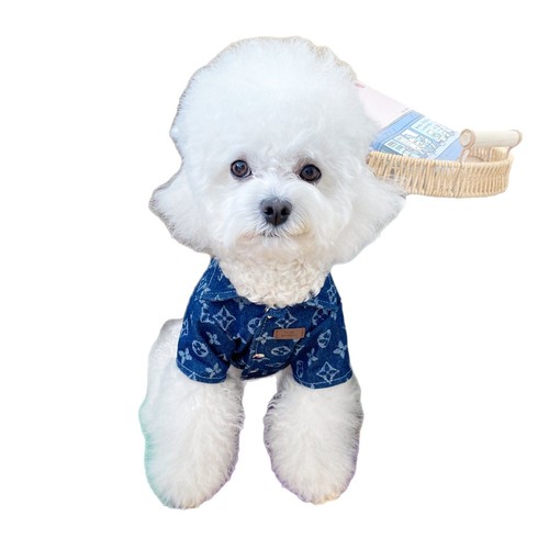 Dogs and cats spring and summer denim short-sleeved shirt Korean handsome small and medium-sized dog clothes Teddy Bichon Bear Yorkshire